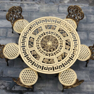 Cast aluminum tables and chairs